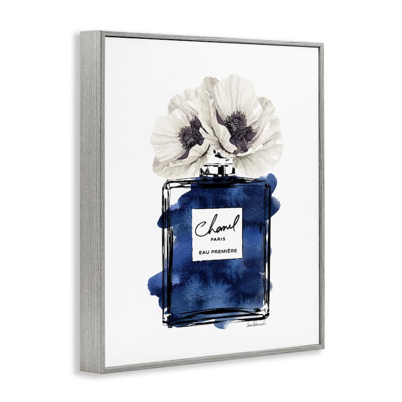 Stupell Deep Blue Fashion Fragrance Bottle Glam Florals Framed Wall Art