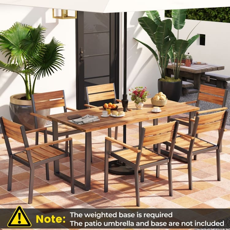 Brown and Black Acacia Wood Patio Dining Chairs Set of 6 with Metal Frame, Stackable - 22.5" x 24" x 34"