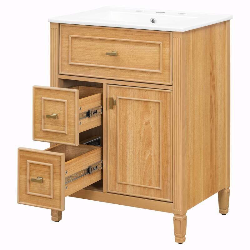 24-Inch Bathroom Vanity with Sink, Solid Wood and MDF Cabinet