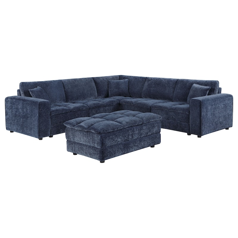 Atlantic 6-Piece Upholstered Modular Sectional Sofa Blue - Blue