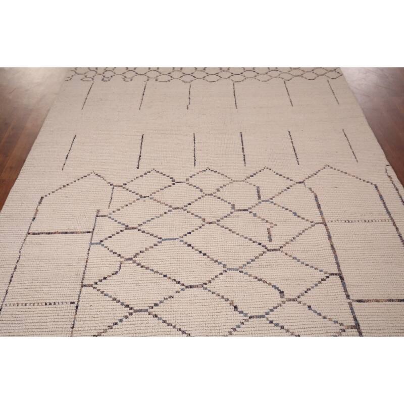 Ivory Trellis Moroccan Oriental Area Rug Handmade Wool Carpet - 5'11"x 9'7"