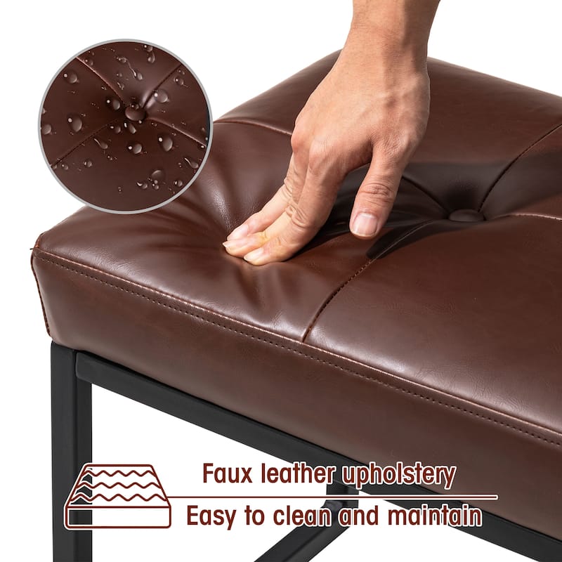 Glitzhome 24"W Modern PU Leather Button-tufted Ottoman Foot Stool
