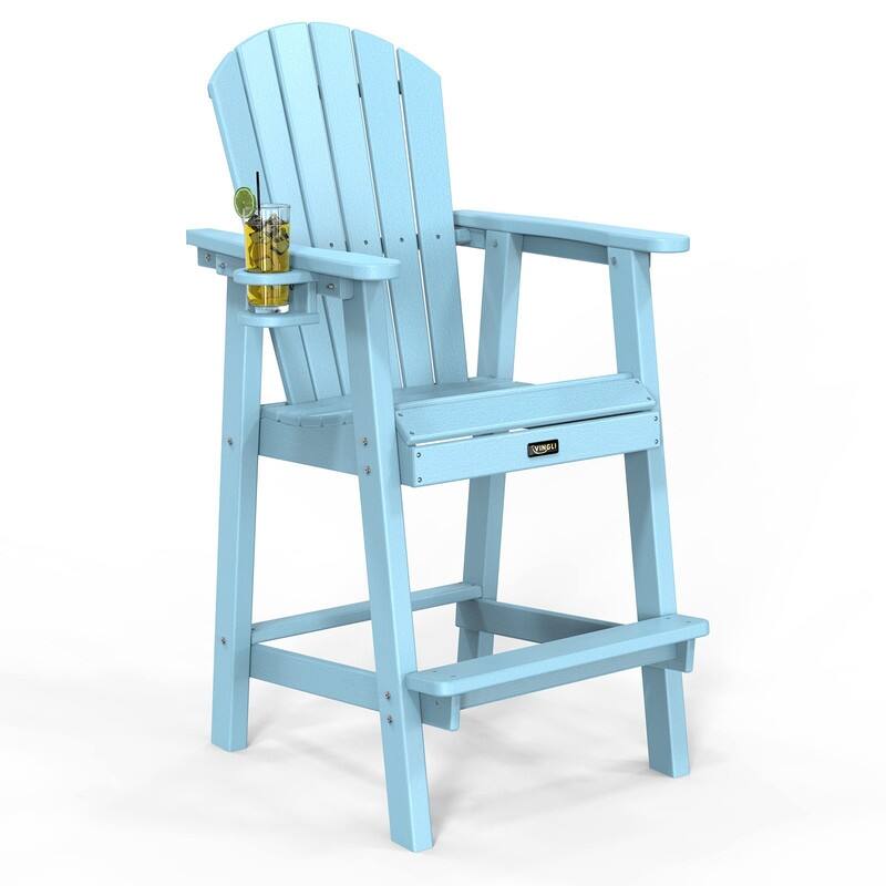 HDPE Adirondack Bar Stools with Cup Holder - Blue