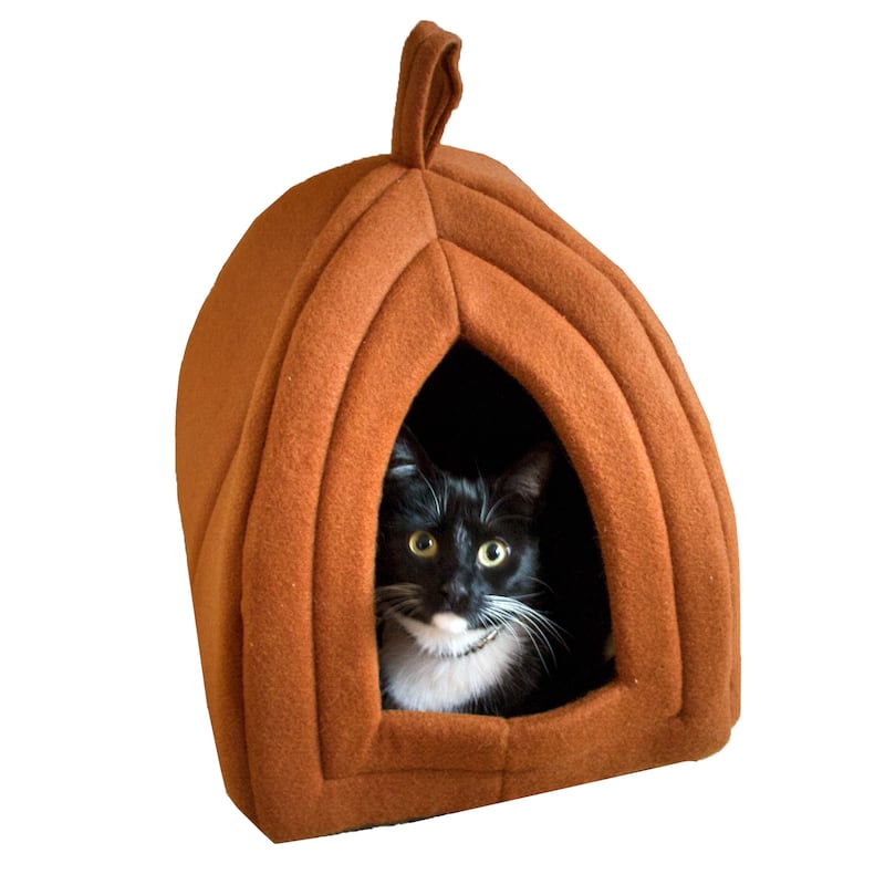 Petmaker Cozy Kitty House Cave Plush Cat Tent Bed with Removable Foam Cushion - Brown