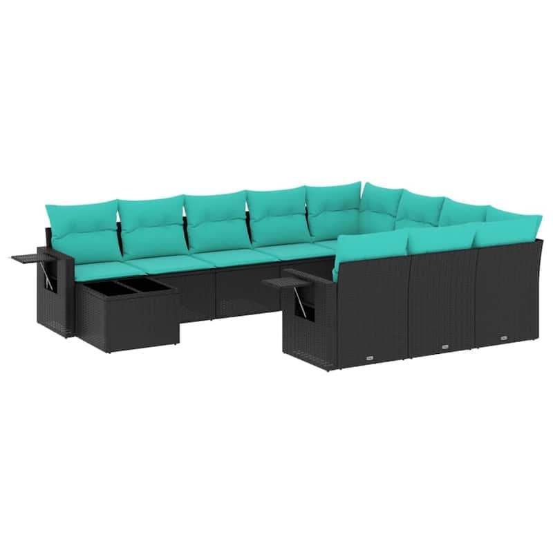 vidaXL 11 Piece Patio Sofa Set with Cushions Black Poly Rattan - 21.7x27.2x24.4