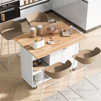 Multi-Functional Kitchen Island Cart with Drop Leaf, Mobile Storage Cabinet with Drawer, Adjustable Shelves & Wheels