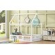 preview thumbnail 5 of 12, Full Size Kids House Bed Frame with Roof, Openable Door & Guardrail, Distressed White Wooden Playhouse Style Platform Bed