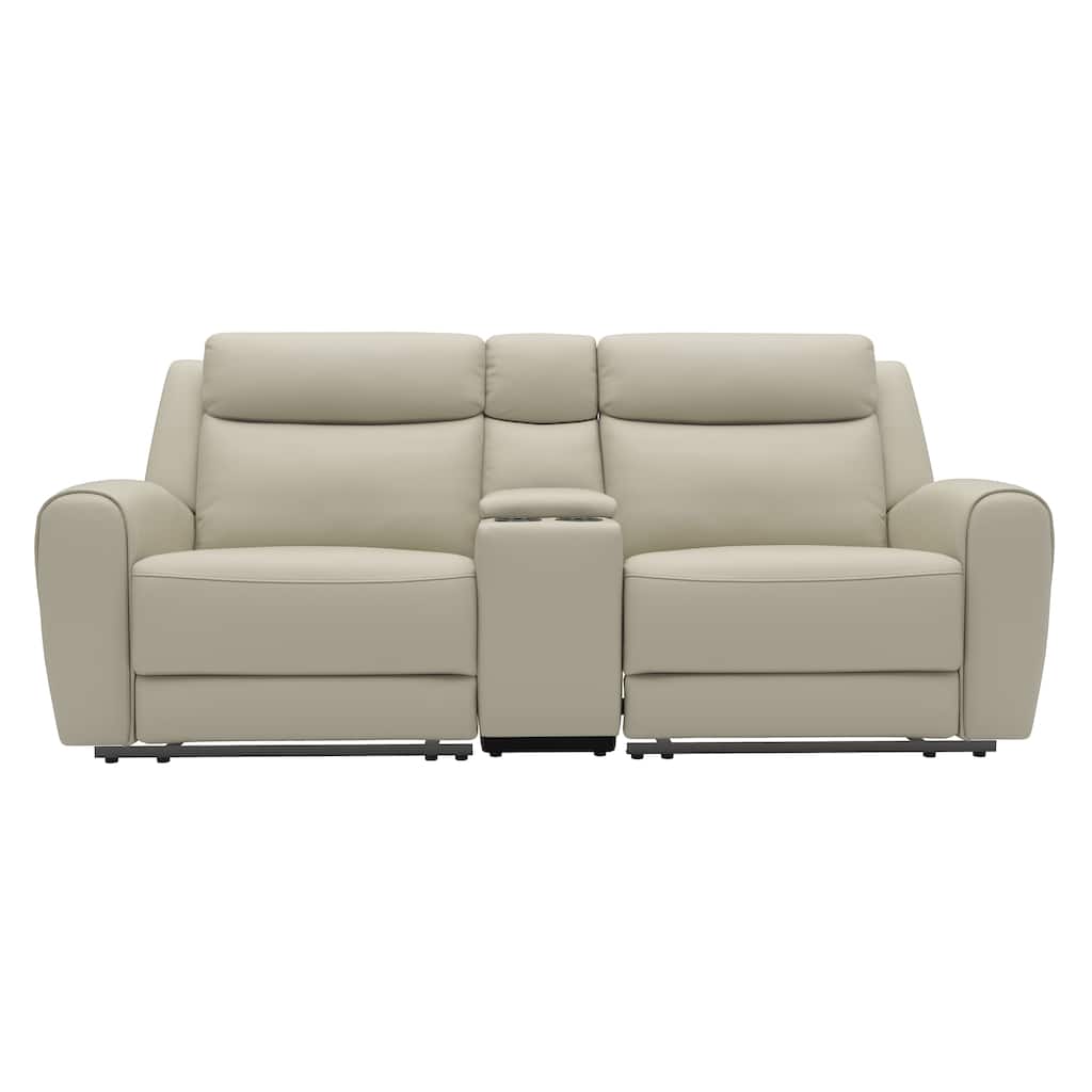 Furniture of America Kingsley Top Grain Leather Reclining Loveseat with Cup Holders
