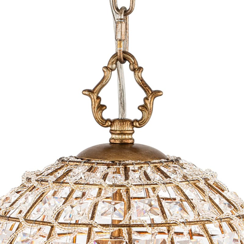 Vintage Glam Crystal Bird Cage Lantern Chandelier - Distressed Brass