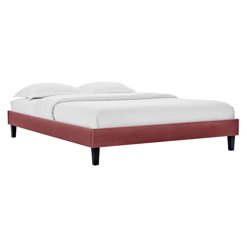 Roxanne Performance Velvet Platform Bed With Black Wood Legs