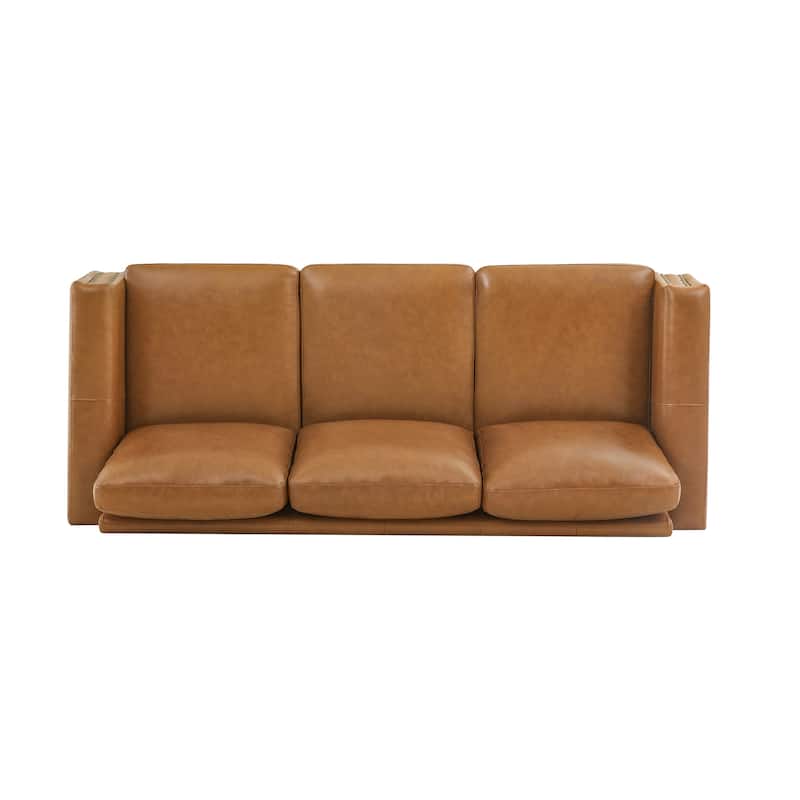 Mid-Century Modern 3-Seater Sofa 84" in Upholstered Genuine Leather with Solid Wood Frame for Living Room