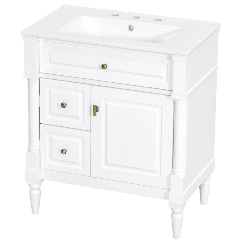 Roomfitters 30" Bathroom Vanity with Sink, Solid Wood Frame, Flip Drawer, 2 Drawers & Door Rack