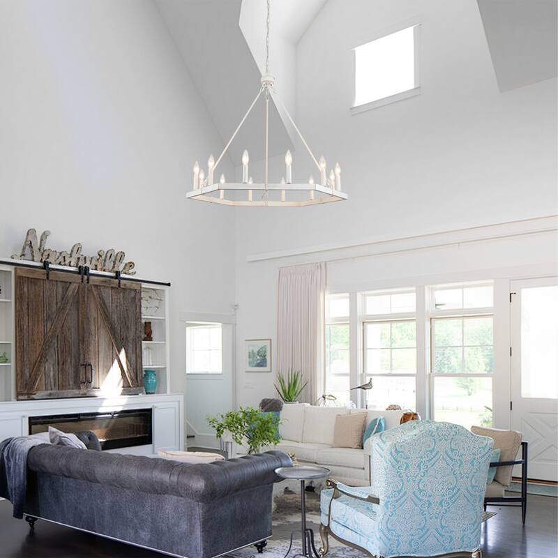12-Light Rustic Candlestick Hanging Linear Chandelier Lighting Fixture for Kitchen Island
