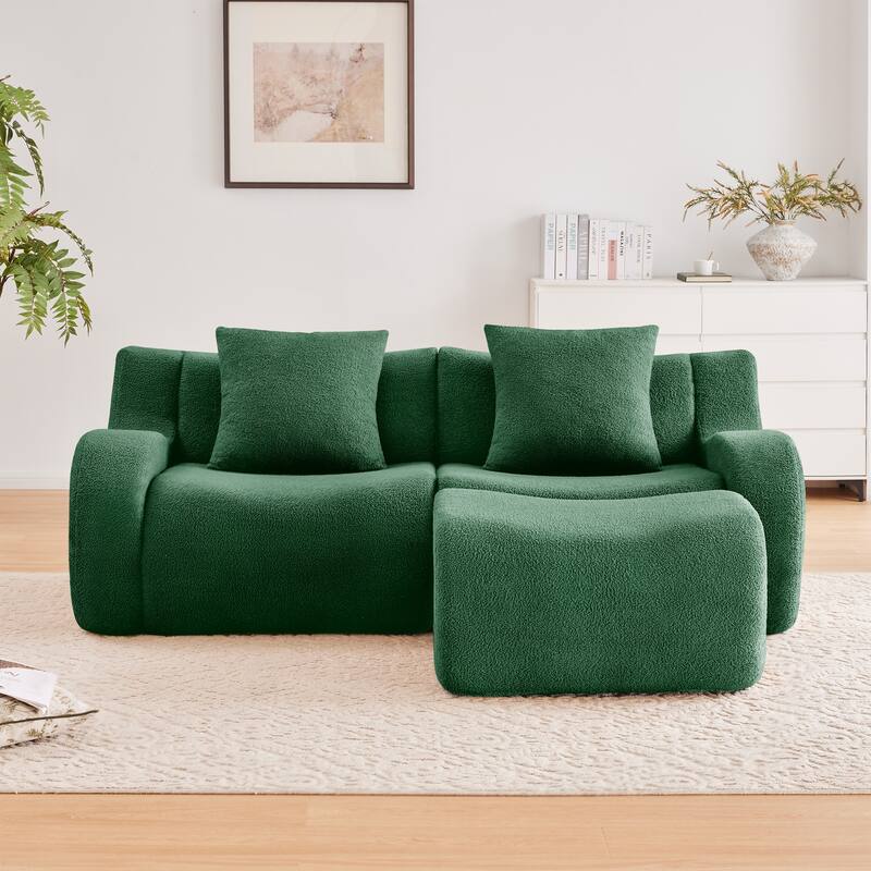 Anmytek Plush L-Shaped 2-Seater Teddy Fabric Sofa - No Assembly Required