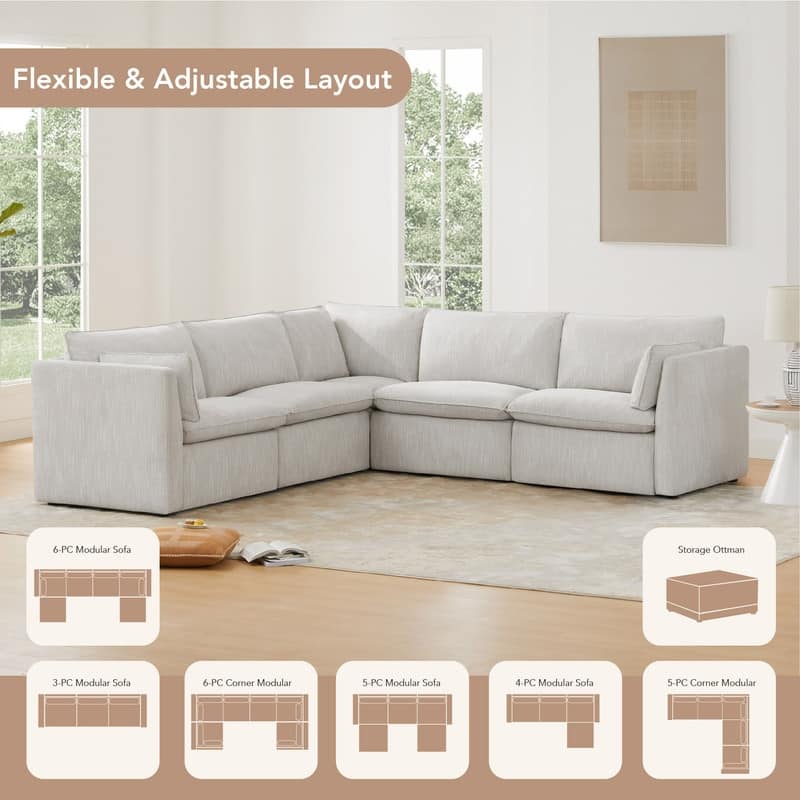 Cypress 114" W L-Shape Electric Footrest Power Sectional Sofa