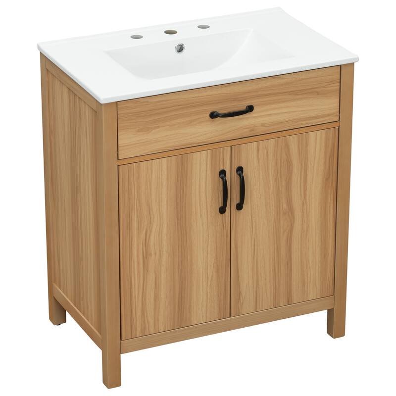 GDFStudio - Barro Transitional Freestanding Bathroom Vanity Cabinet with Ceramic Sink, Adjustable Shelf & Soft Close Storages