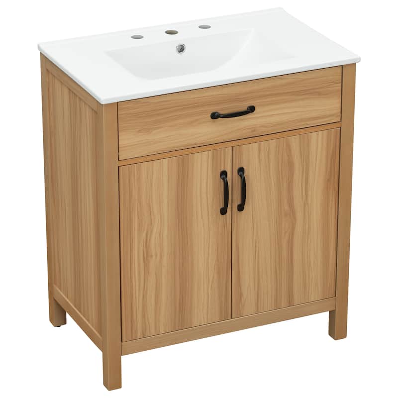Modern Natural Wood Bathroom Vanity with Ceramic Sink by Harper&Bright Designs