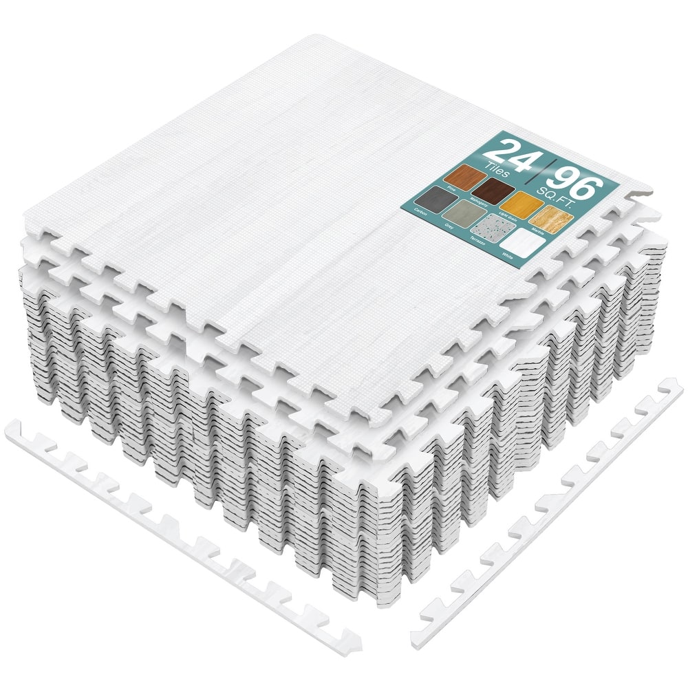 Sorbus 96 Sq. Ft. Wood Grain Floor Tiles Foam Mat EVA Interlocking Mats Tile 3/8-Inch Thick Exercise Mats w/Borders