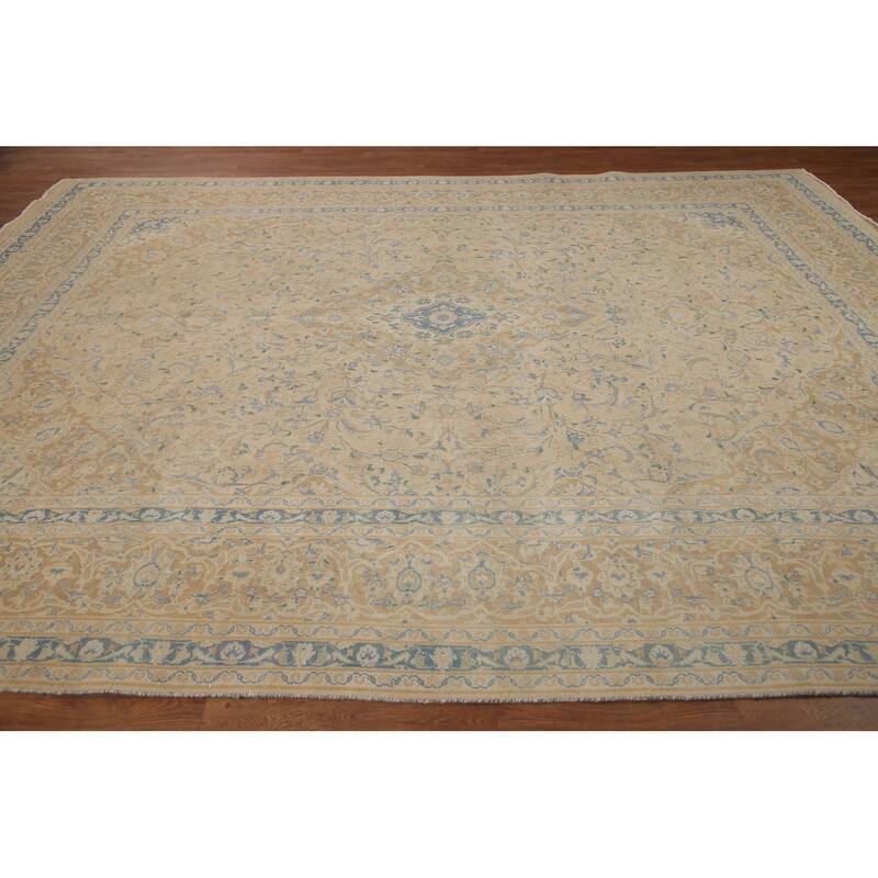Hand Knotted Oriental 100% Wool Carpet Traditional Floral Peach Mashad Area Rug - 12' 7'' X 9' 4''
