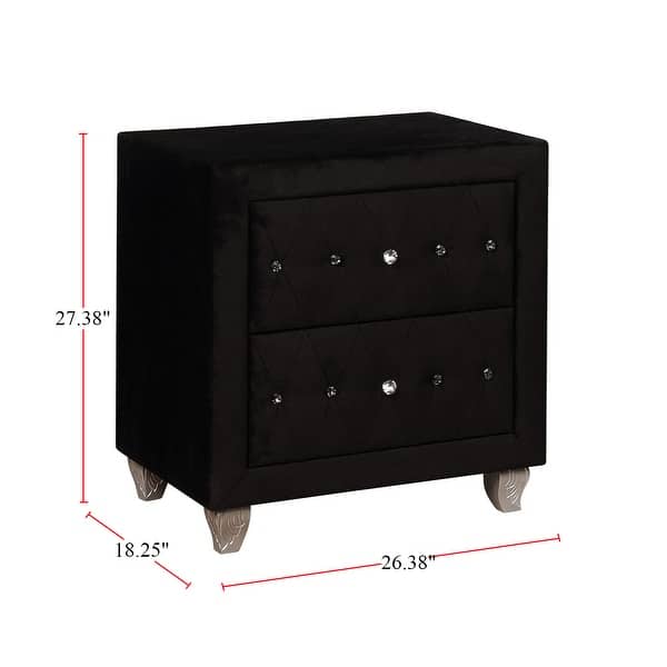 Velvetfeel Upholstery/Wood 2drawer Nightstand w/Faux Crystal Tufting