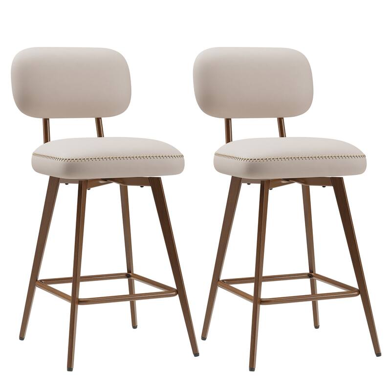 RENEWLINE Modern Swivel Bar Stools, 26 Inch Counter Stools(Ser of 2/3/4/6) with Backrest & Waterproof PU Leather - Set of 2 - Beige