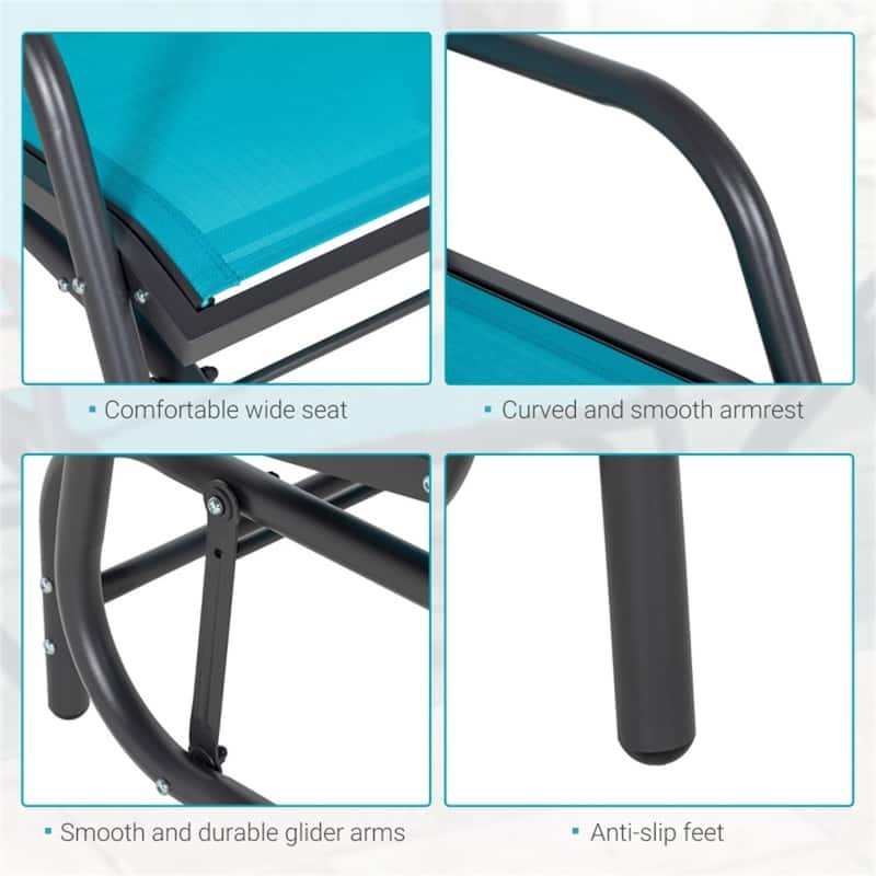 Comfortable Outdoor Glider Chair with Steel Frame and Weather-Resistant Mesh Curved Armrests - 29.5" W x 26" D x 33.5" H