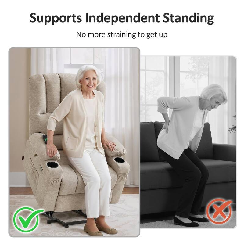 Power Lift Recliner Chair for Elderly, Massage and Heat, Faux Leather & Fabric