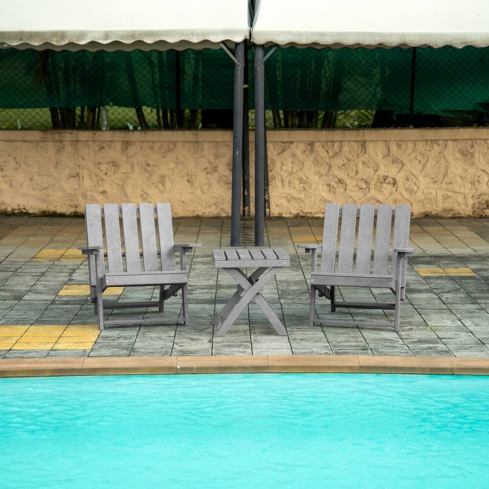 Shoreline Fully Assembled All-Weather Outdoor Folding Modern Adirondack Chair and Table Set - 3-piece