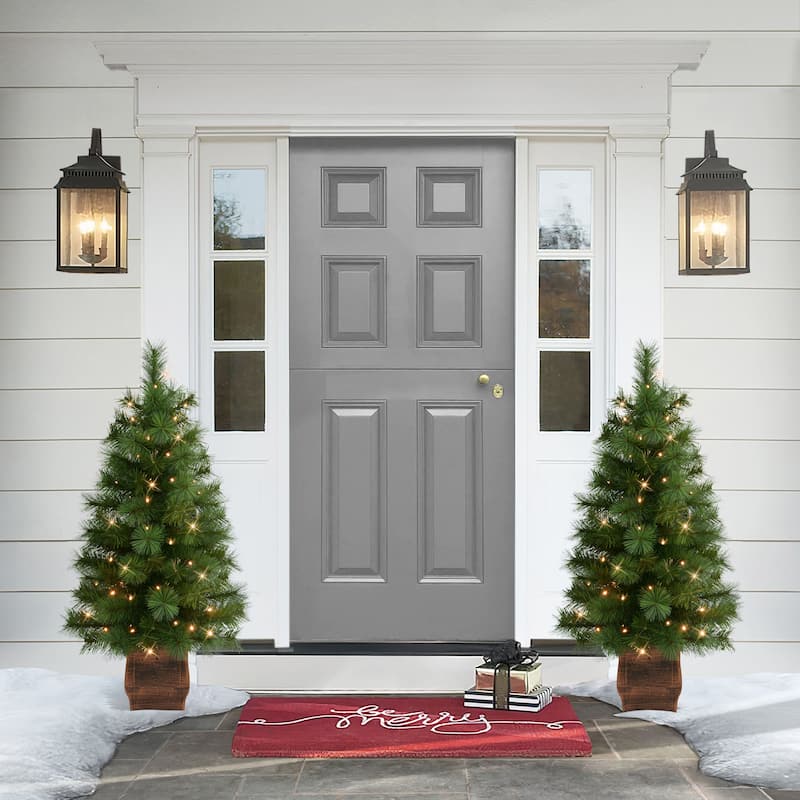 Puleo International Set of 2 Artificial Battery-Operated Pre-Lit Potted Wyoming Pine Trees