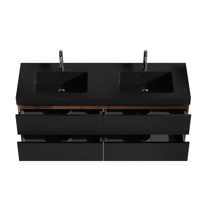 Wall Mounted Bathroom Vanity with Glossy White Solid Surface Sink