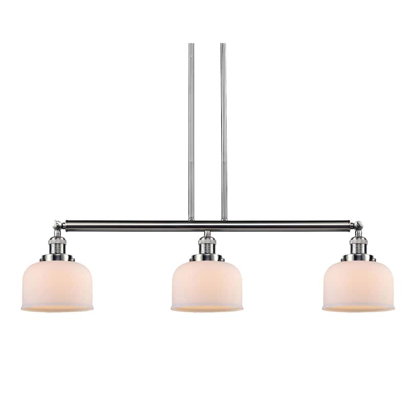 Innovations Lighting Large Bell 3 Light 41" Wide Linear Chandelier - Brushed Satin Nickel / Matte White Cased