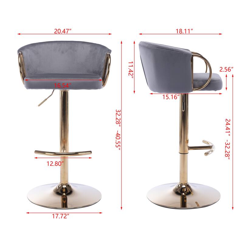 Velvet Swivel Bar Stools Set of 2, Counter Height Dining Chair with Padded Seat, Kitchen Island Stools with Footrest