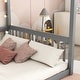preview thumbnail 6 of 5, Full Size Pine Wood Canopy Frame Floor Bed with Fence & Guardrails for Kids Teens Adults, No Box Spring Needed, Grey