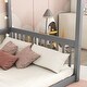 preview thumbnail 57 of 62, Pine Wood Canopy Frame Floor Bed with Fence and Guardrails for Bedroom