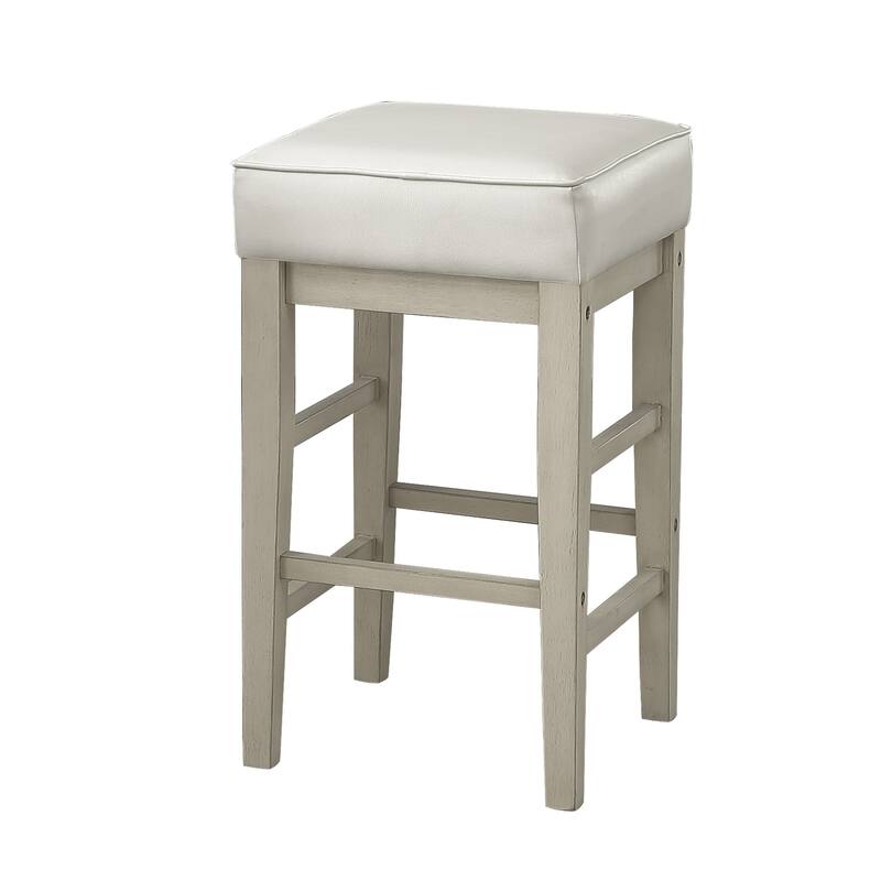 Vin 26 Inch Counter Height Stool, White Faux Leather Seat, Solid Wood