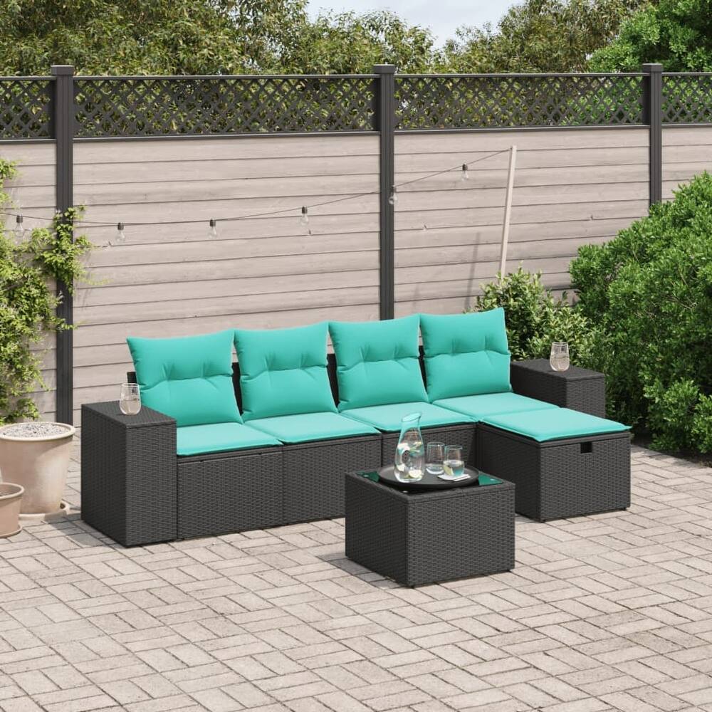 vidaXL Patio Sofa Set with Cushions Outdoor Conversation Furniture Poly Rattan - 21.7" x 24.4" x 27.2"