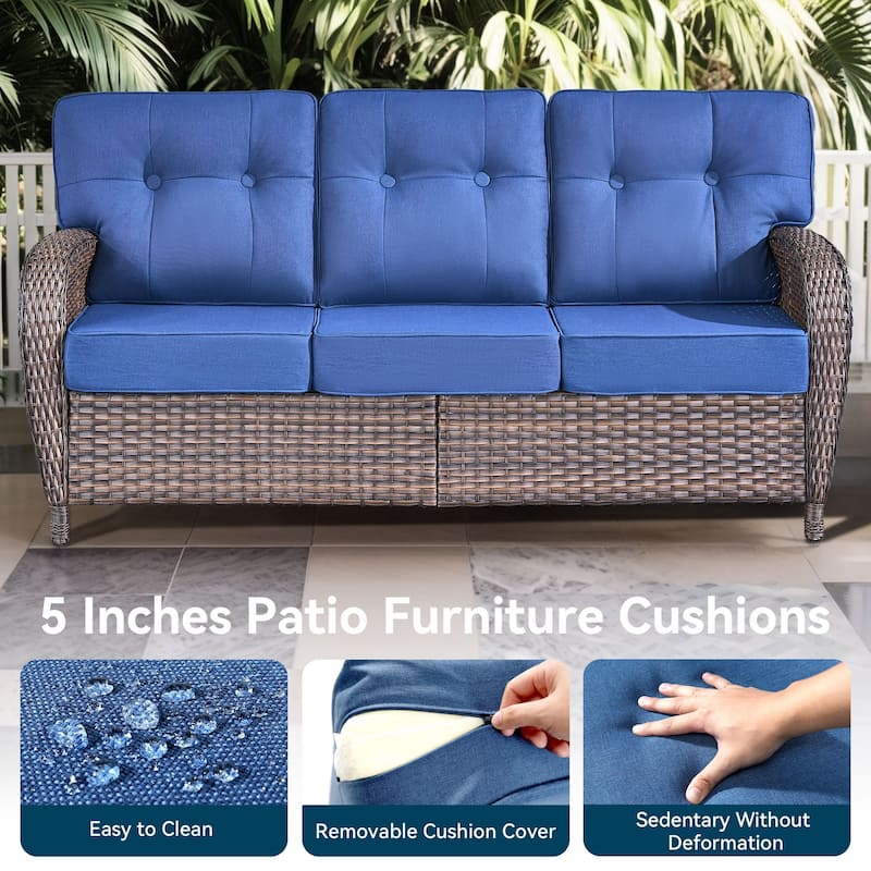 3 Pieces Pocassy 3-Seat Sofa with Ottomans
