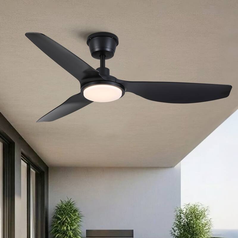 52 inch Modern Outdoor Waterproof Black Ceiling Fan with Light and Quiet DC Motor