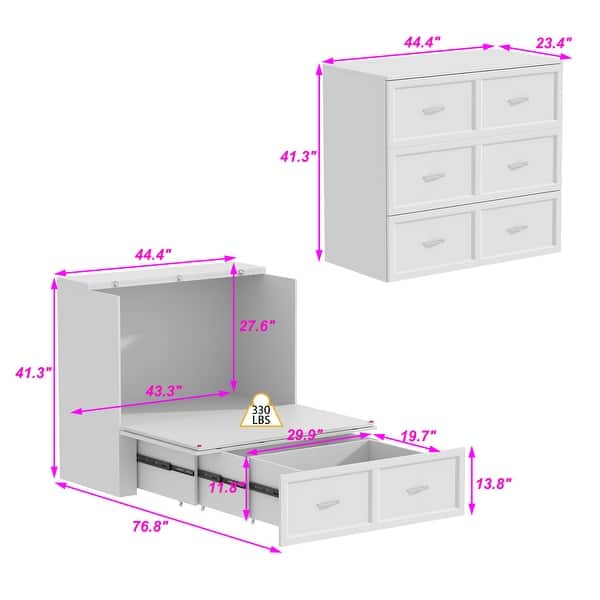 44.4"Murphy Bed Chest with Drawers For Home Office or Small Room
