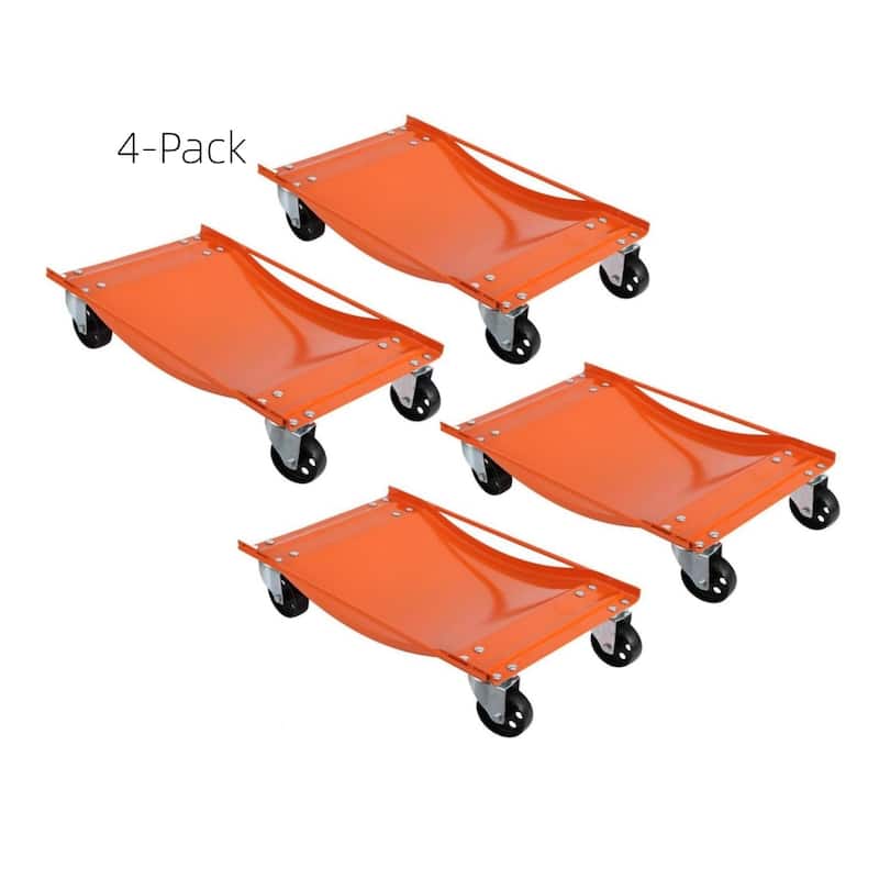4-Pack Heavy-Duty Car Wheel Dolly Set 10000-lb Capacity 3.5Inch Steel Wheels 24 x 15 in Orange - Orange