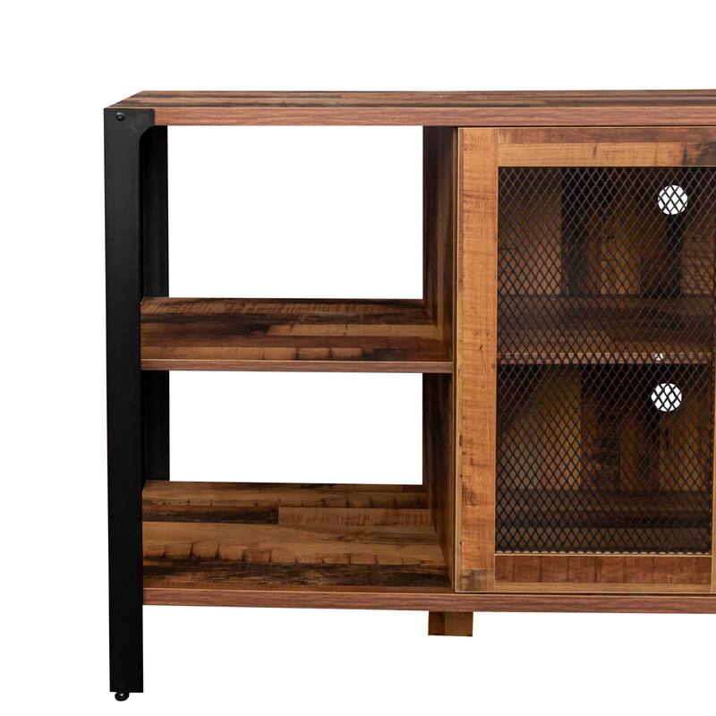 Farmhouse TV Stand 80 Inch Television Stand , Modern Horizontal Wood and Metal Open Bookshelf