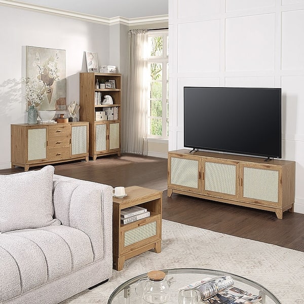 Manhattan Comfort Sheridan Modern Cane 4-Piece Set: Bookcase, TV Stand, Sideboard, End Table in Nature Manhattan Comfort Sheridan Modern Cane 4-Piece Set: Bookcase, TV Stand, Sideboard, End Table in Nature