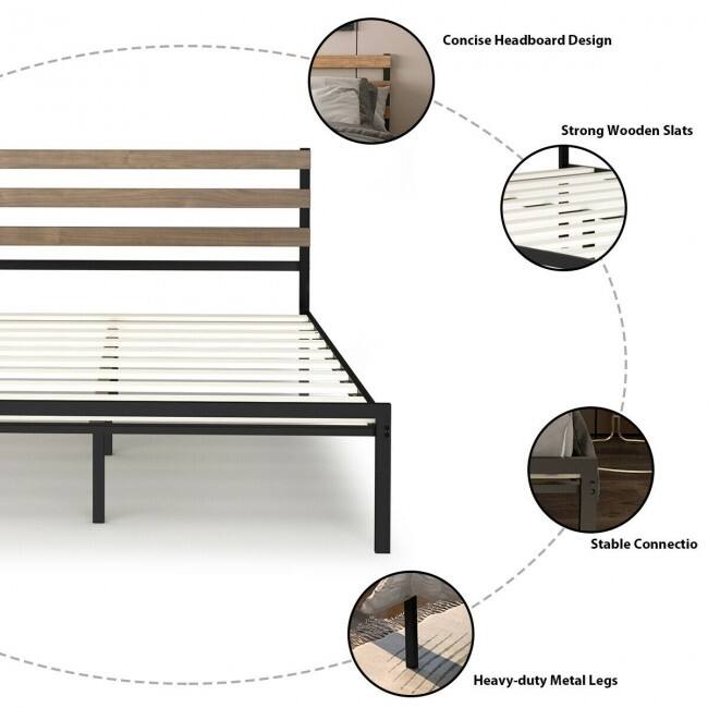 Metal Bed Frame Foundation with Headboard-Twin Size