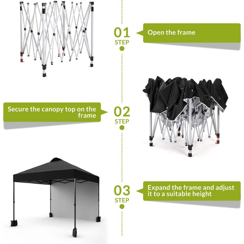 10x10ft Portable Instant Pop Up Canopy Tent with 1 Sidewall for Parties, Camping, Beach - N/A