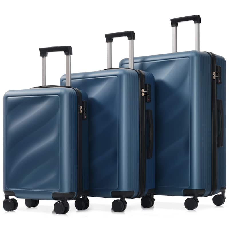 3-Piece, 20, 24, 28-Inch Modern Luggage Sets with Side Hooks and TSA Lock, for Boarding Travel, Dark Blue - Blue