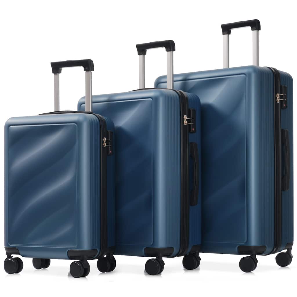 3-Piece, 20, 24, 28-Inch Modern Luggage Sets with Side Hooks and TSA Lock, for Boarding Travel, Dark Blue