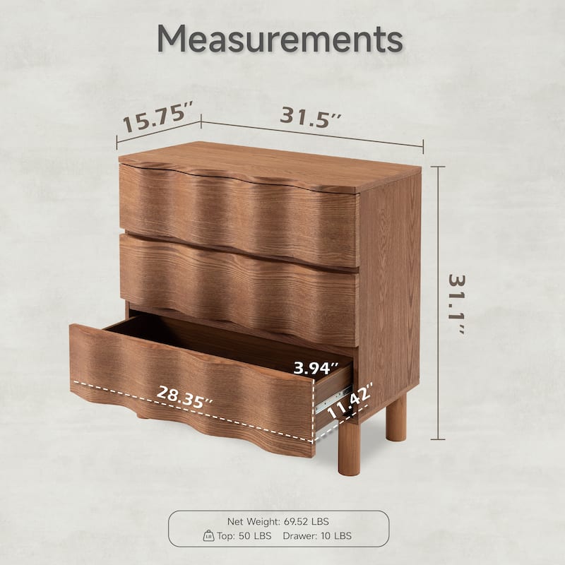 COZAYH Contemporary Dresser Featuring Wavy Front Design, Rustic Bedside Chest of Drawers