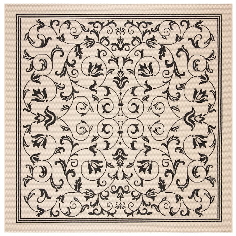 SAFAVIEH Courtyard Clarine Indoor/ Outdoor Waterproof Patio Backyard Rug - 6'7" Square - Sand/Black