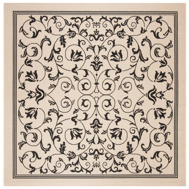 SAFAVIEH Courtyard Clarine Indoor/ Outdoor Waterproof Patio Backyard Rug - 6'7" x 6'7" Square - Sand/Black