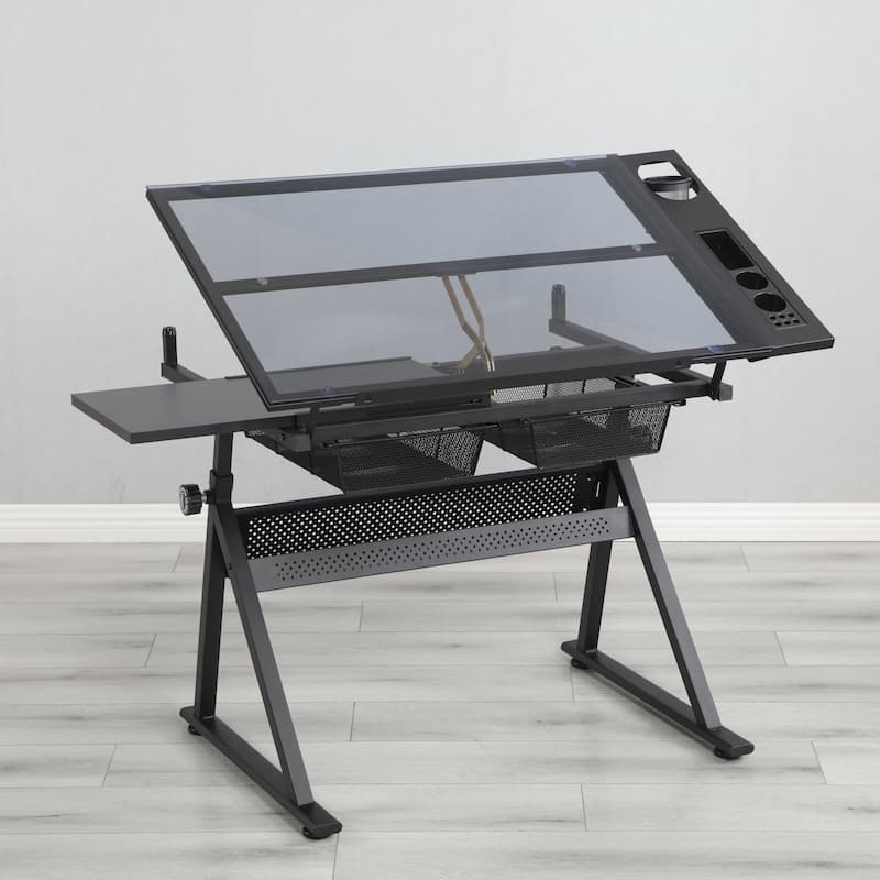 Modern Design Black Adjustable Tempered Glass Drafting Printing Table ...